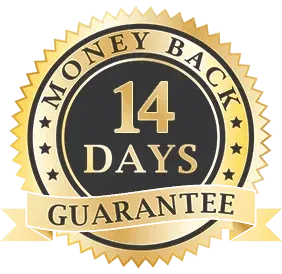 14-day money back guarantee badge indicating a risk-free Arabic Accelerator program